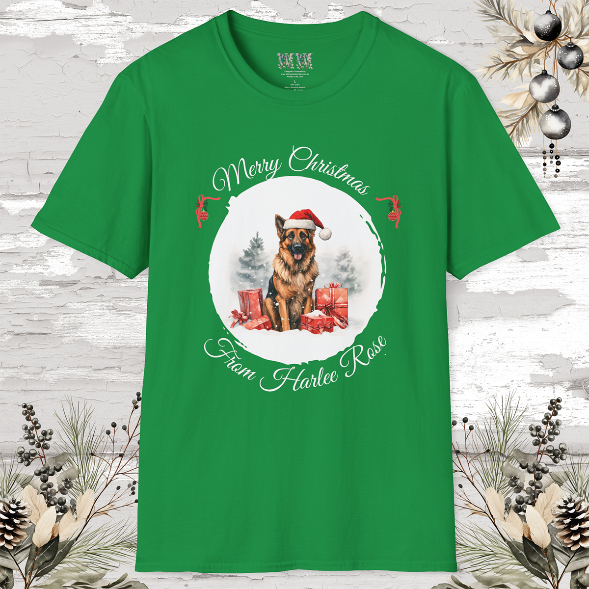 German Shepherd Personalized Christmas Unisex T-Shirt