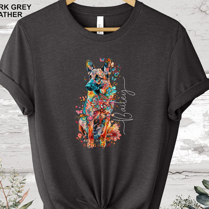 German Shepherd floral personalized T-shirt.