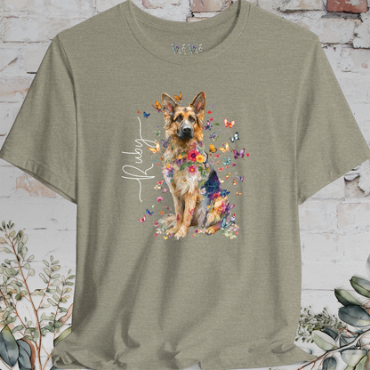 German Shepherd long hair Floral Butterfly T shirt
