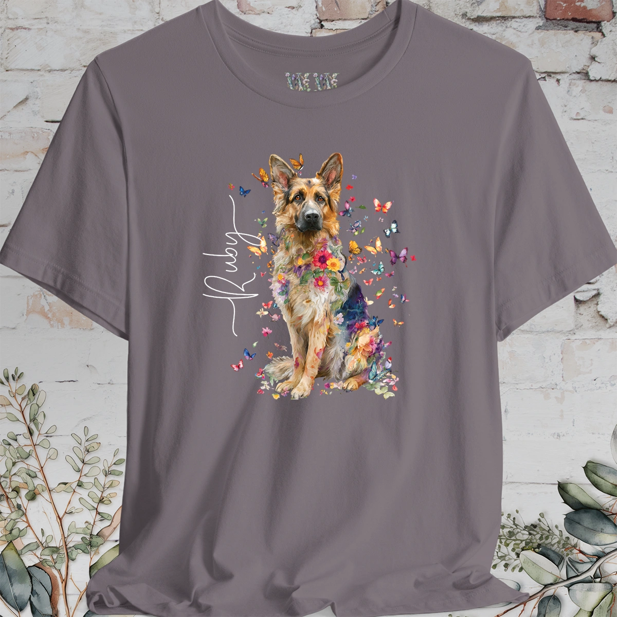 German Shepherd long hair Floral Butterfly T shirt
