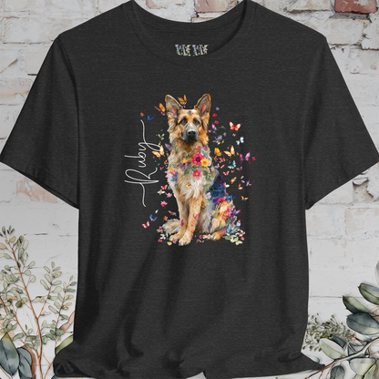 German Shepherd long hair Floral Butterfly T shirt