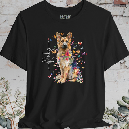 German Shepherd long hair Floral Butterfly T shirt