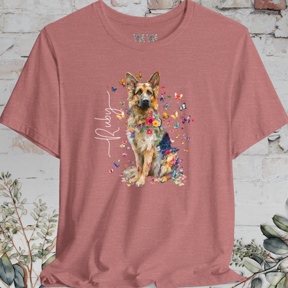 German Shepherd long hair Floral Butterfly T shirt