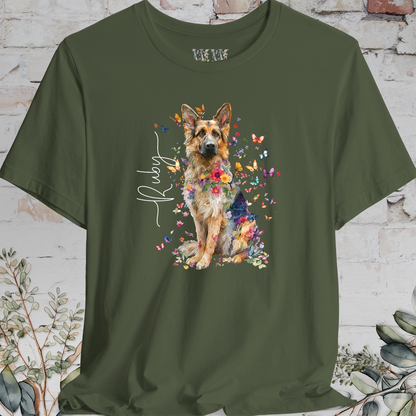 German Shepherd long hair Floral Butterfly T shirt