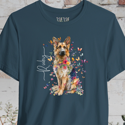 German Shepherd long hair Floral Butterfly T shirt