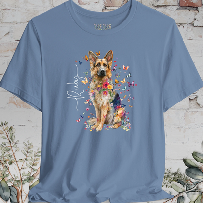 German Shepherd long hair Floral Butterfly T shirt