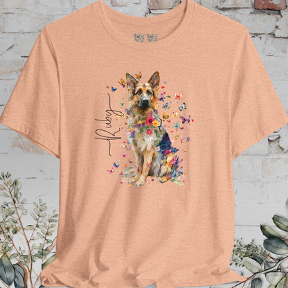 German Shepherd long hair Floral Butterfly T shirt