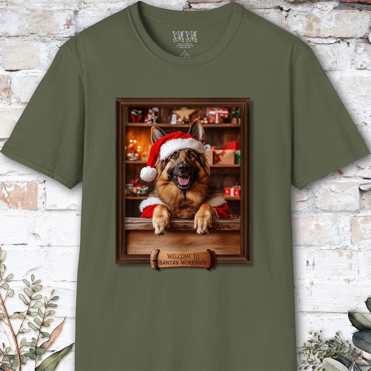 German Shepherd Santa's Workshop Unisex T shirt