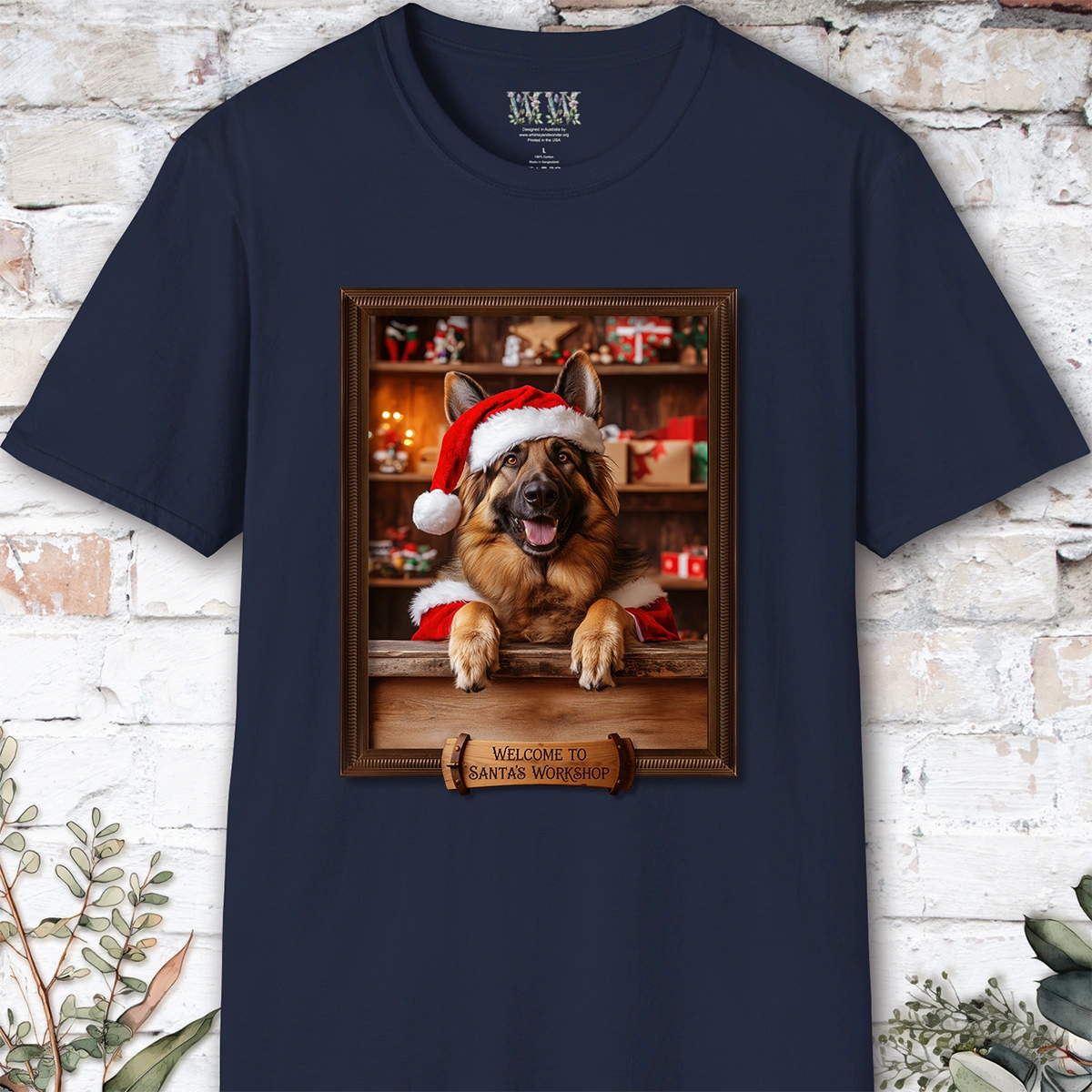 German Shepherd Santa's Workshop Unisex T shirt