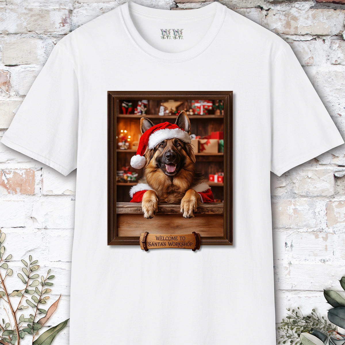 German Shepherd Santa's Workshop Unisex T shirt