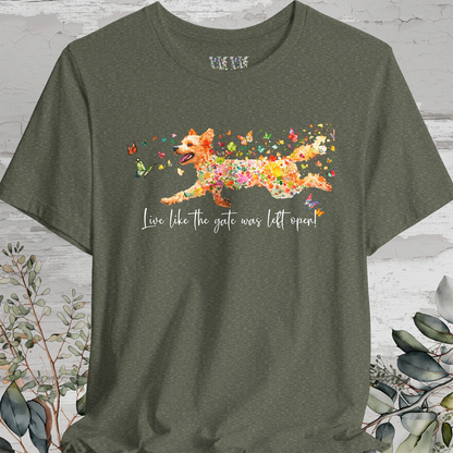 Golden Doodle 'Live like the gate was left open' T shirt