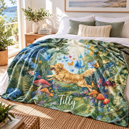 Golden Retriever Mystical Forest Personalised Blanket