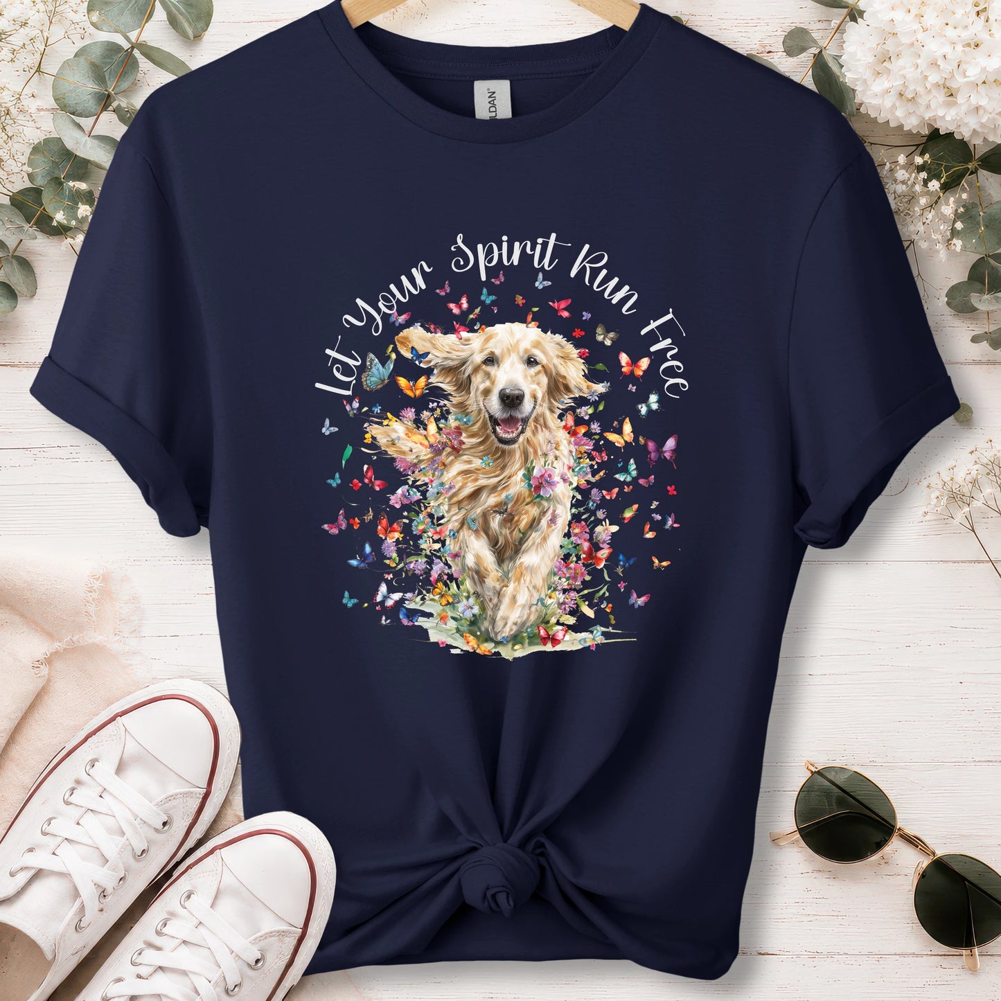 Golden Retriever #3, Let your spirit run free, unisex T shirt