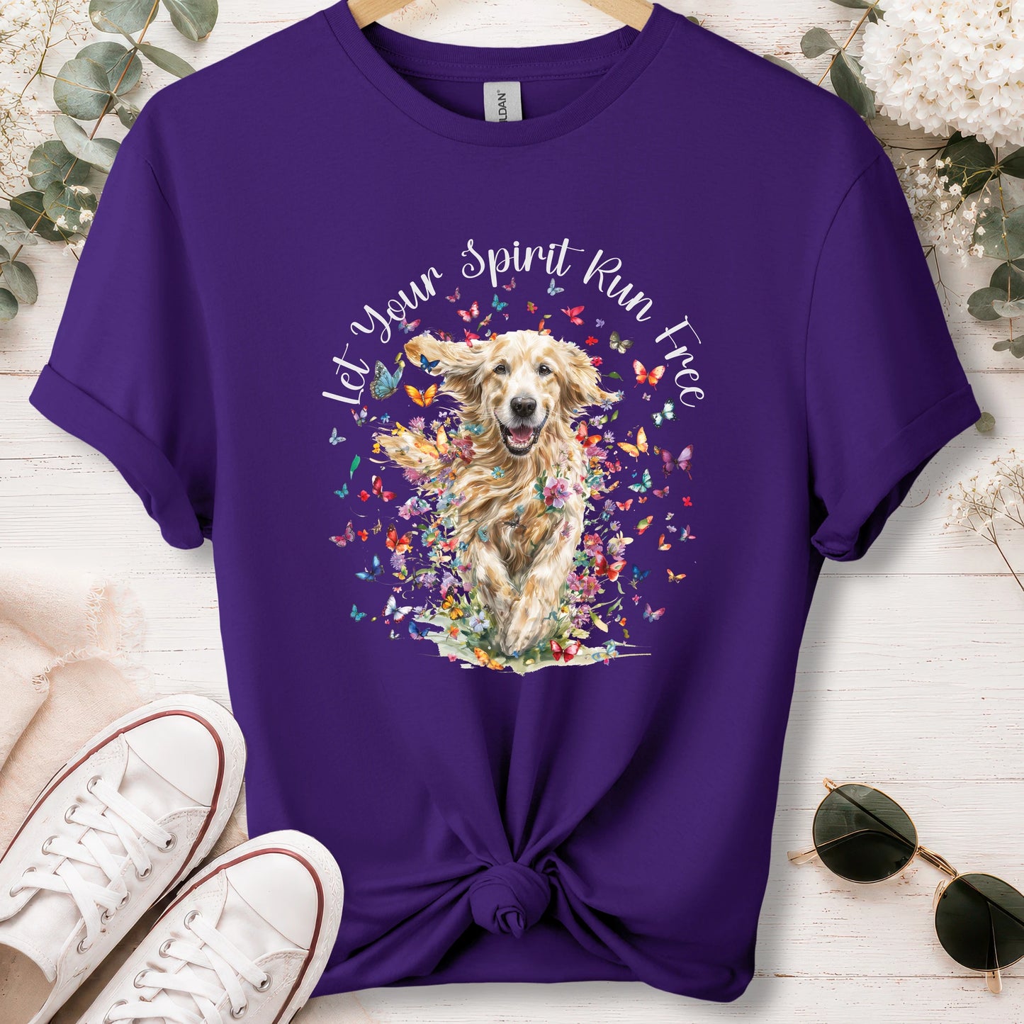 Golden Retriever #3, Let your spirit run free, unisex T shirt