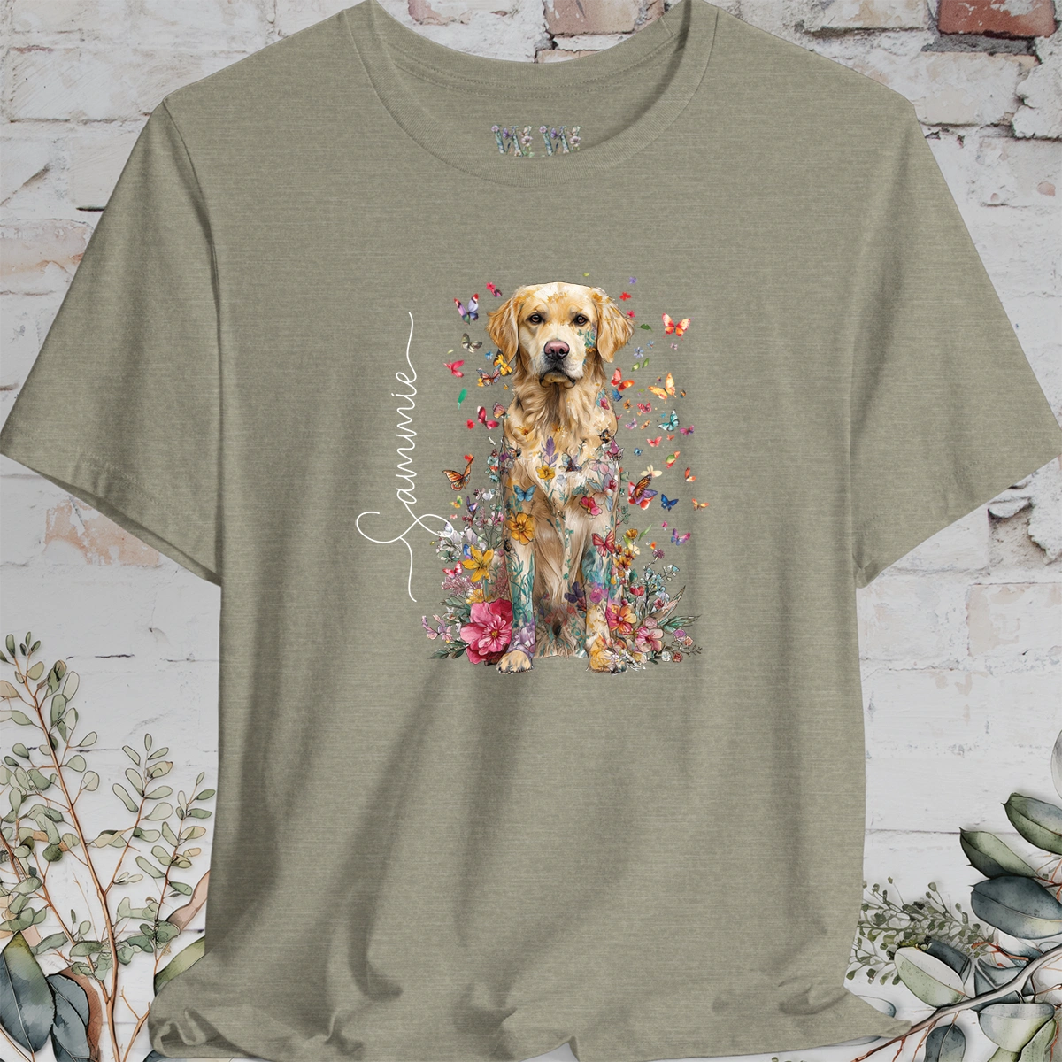 Golden Retreiver #3 Floral Personalized T shirt
