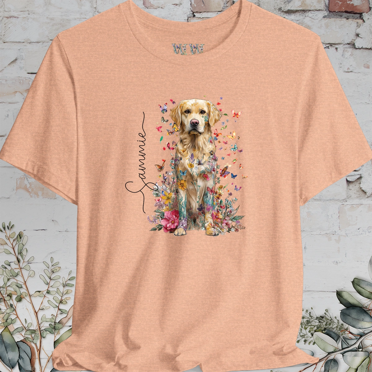 Golden Retreiver #3 Floral Personalized T shirt