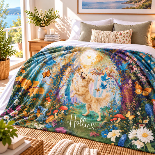 Golden Retriever #1 Dancing Mystical Forest Personalised Blanket