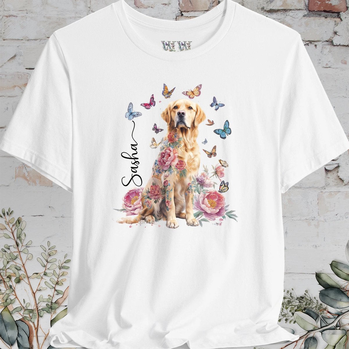 Golden Retriever Peony Butterfly T shirt