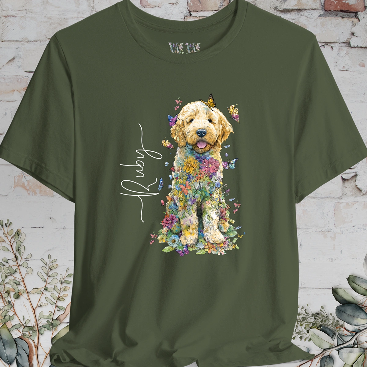Golden Doodle/Groodle Puppy floral personalized T shirt