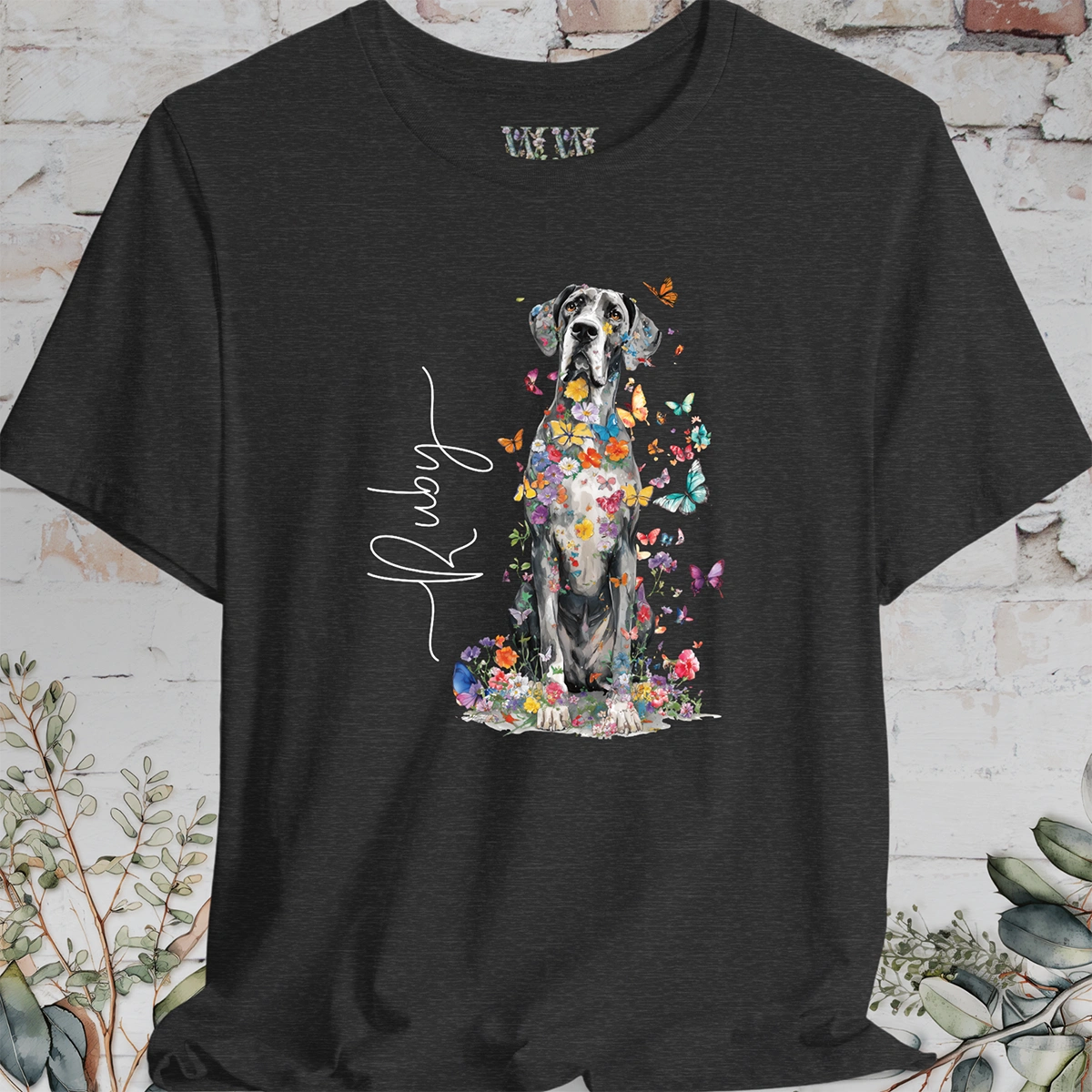 Great Dane #1 Floral Personalized T shirt