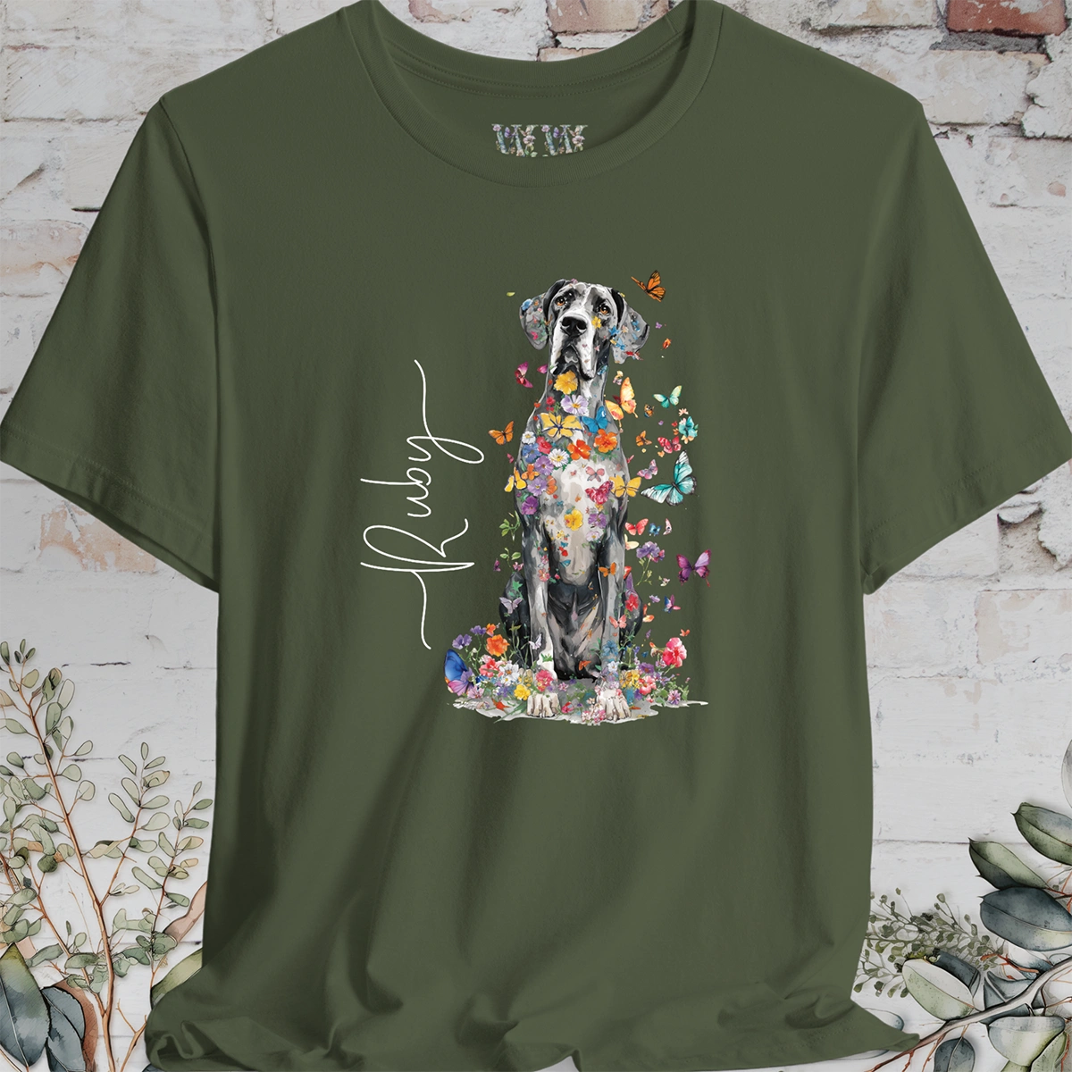 Great Dane #1 Floral Personalized T shirt