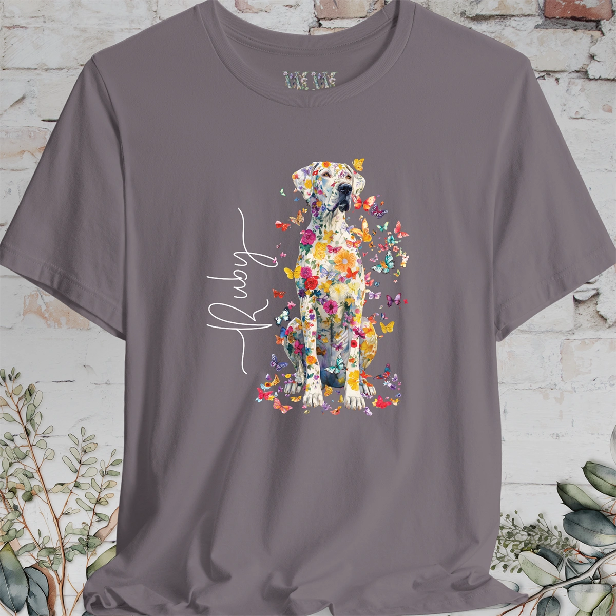 Great Dane #2 Floral Personalized T shirt