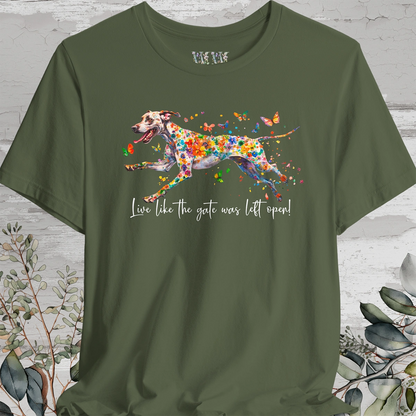 Great Dane #2 "Live like the gate was left open" Unisex T shirt