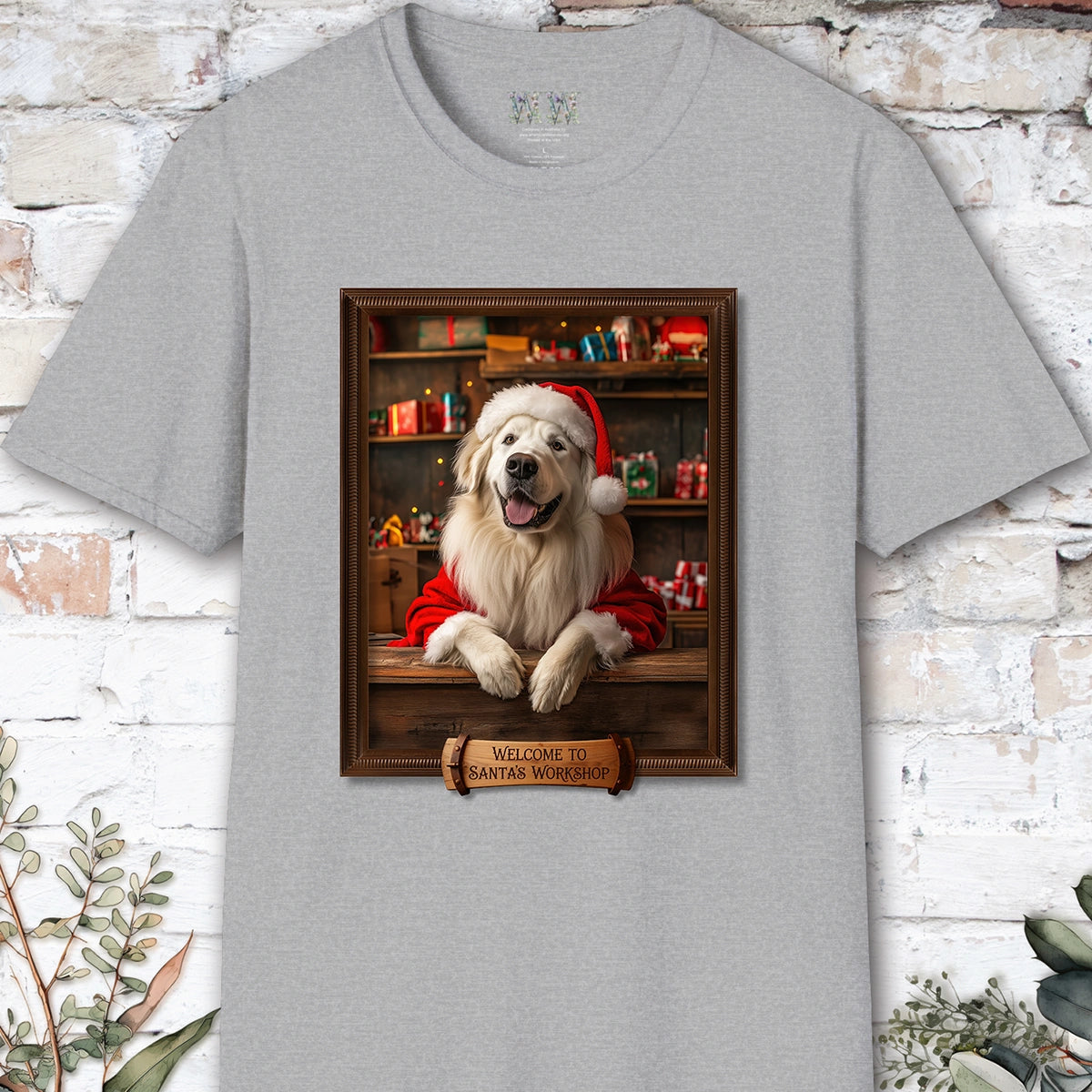 Great Pyrenees Santa's Workshop Unisex T shirt