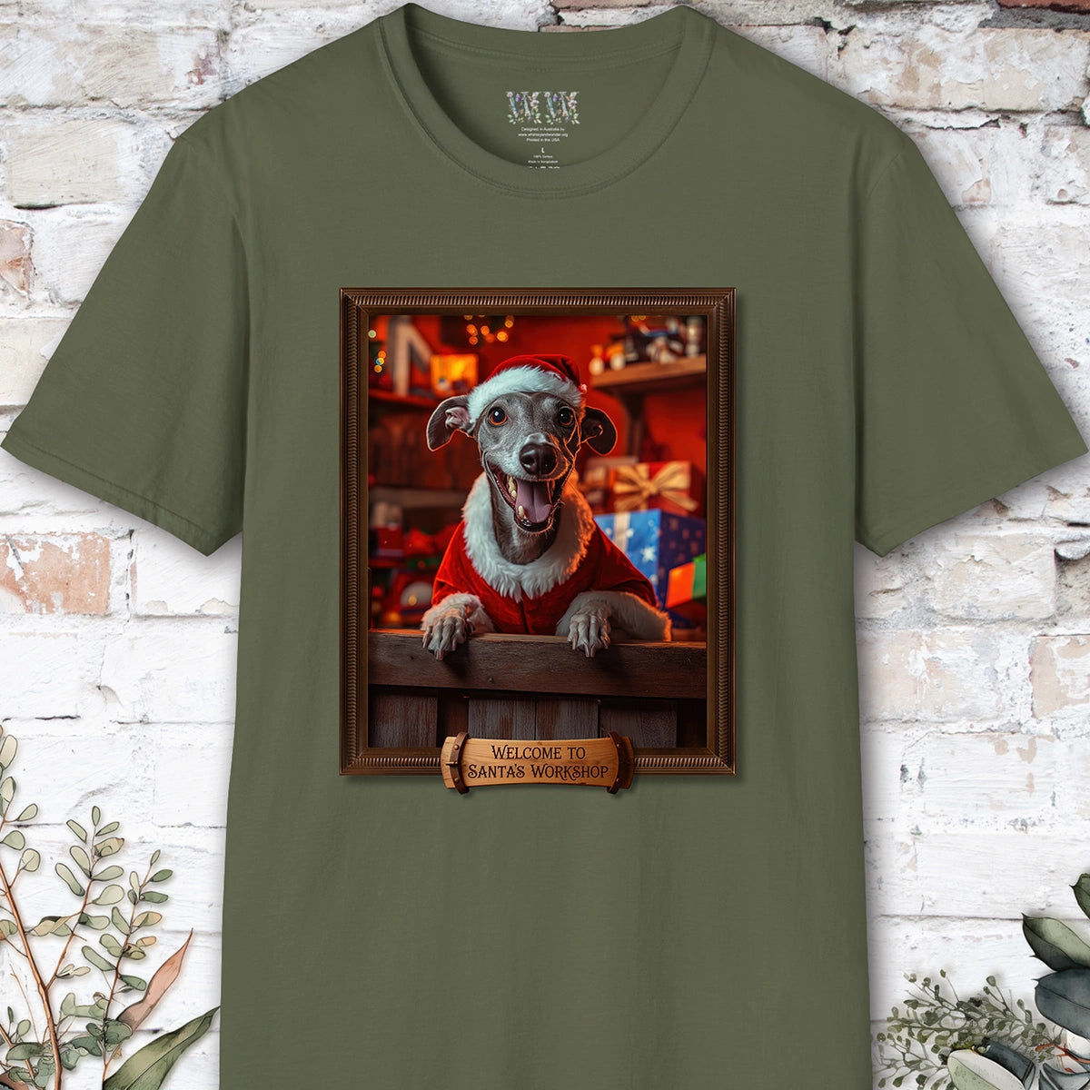 Greyhound Santa's Workshop Unisex T shirt