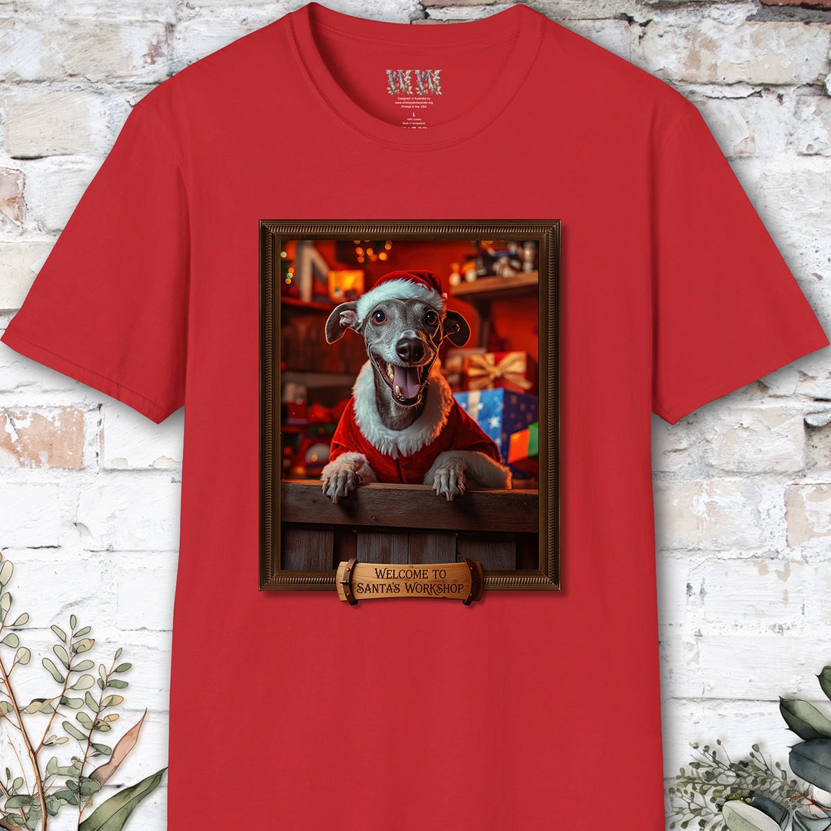 Greyhound Santa's Workshop Unisex T shirt