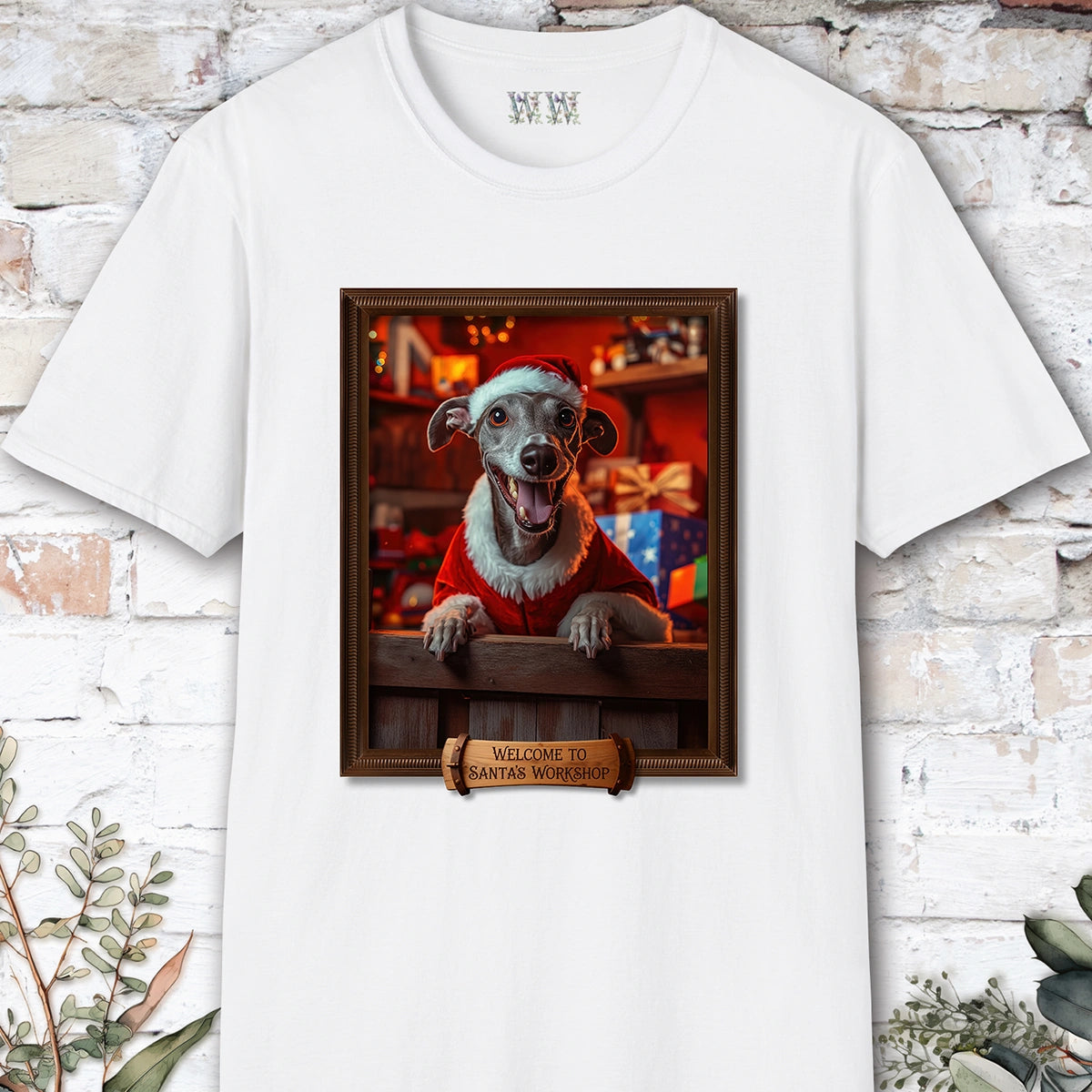 Greyhound Santa's Workshop Unisex T shirt