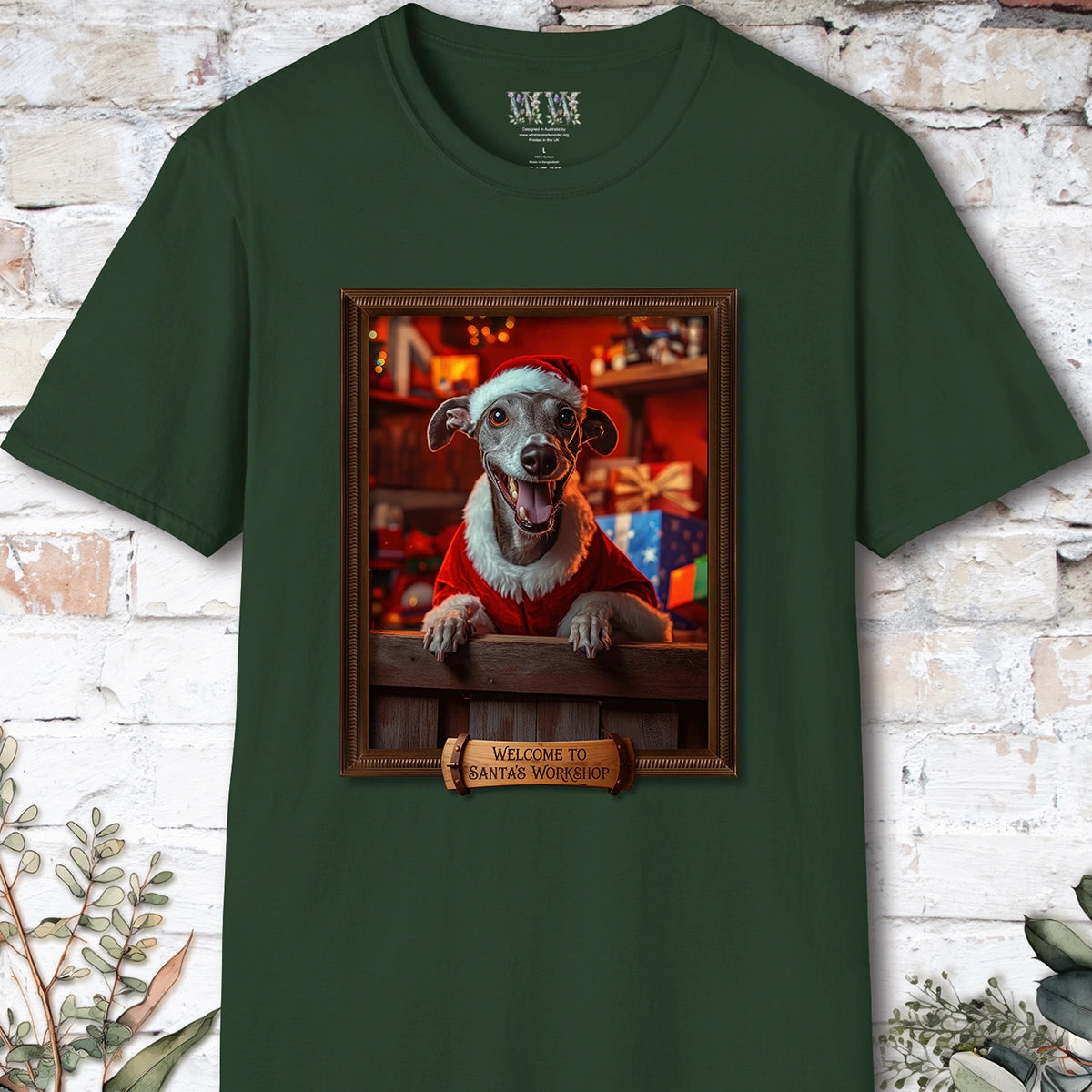 Greyhound Santa's Workshop Unisex T shirt