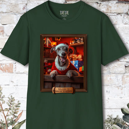 Greyhound Santa's Workshop Unisex T shirt