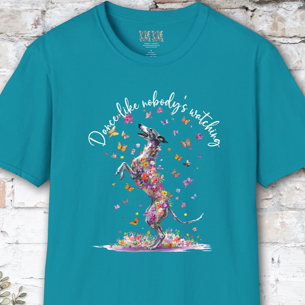 Greyhound #1 "Dance like nobody's watching" unisex T shirt