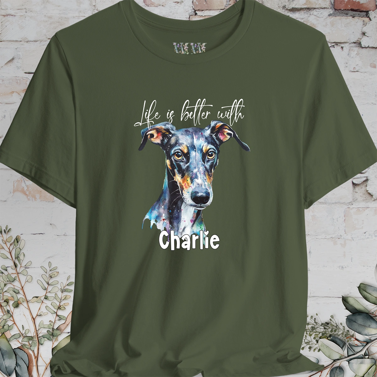 Greyhound/Whippet 'Life is better with' -  Personalized T shirt