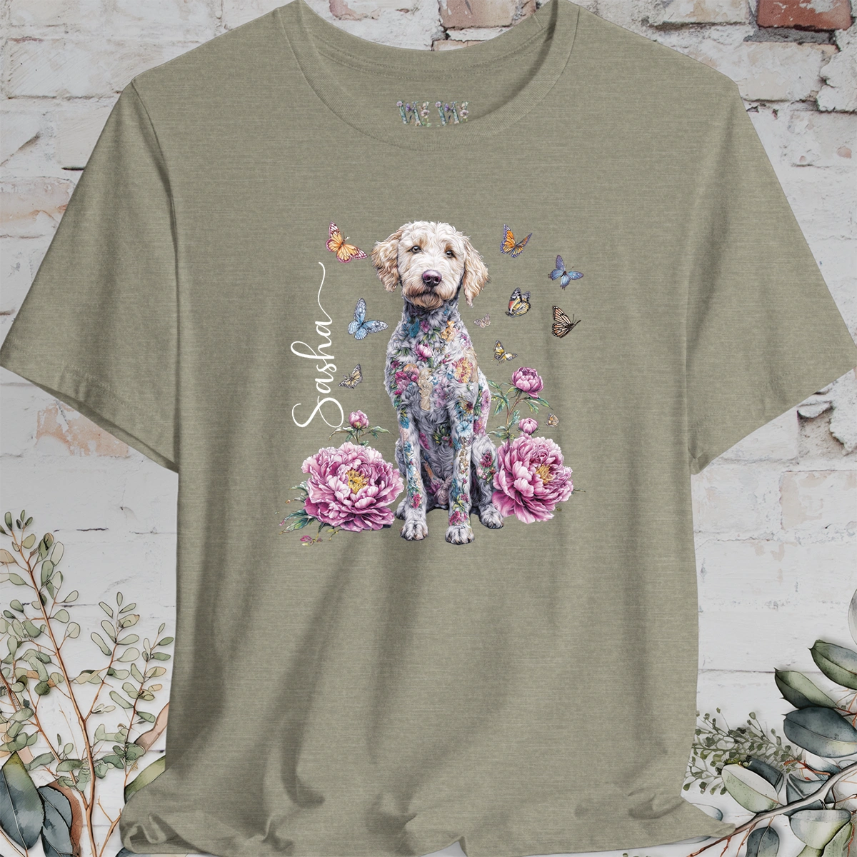 Labradoodle #1 Peony Butterfly T shirt