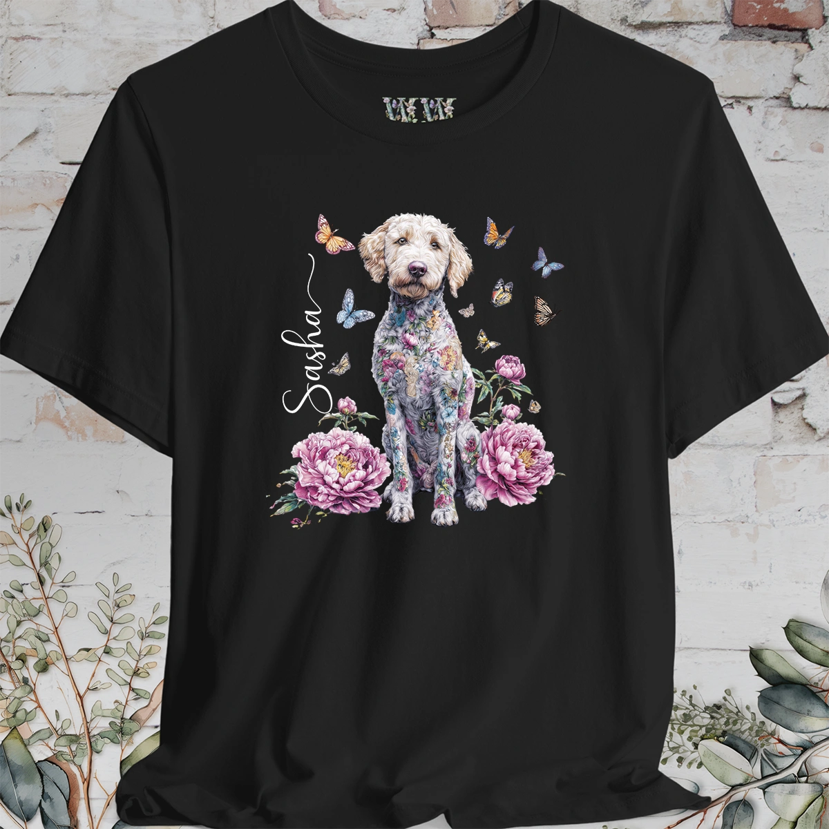 Labradoodle #1 Peony Butterfly T shirt