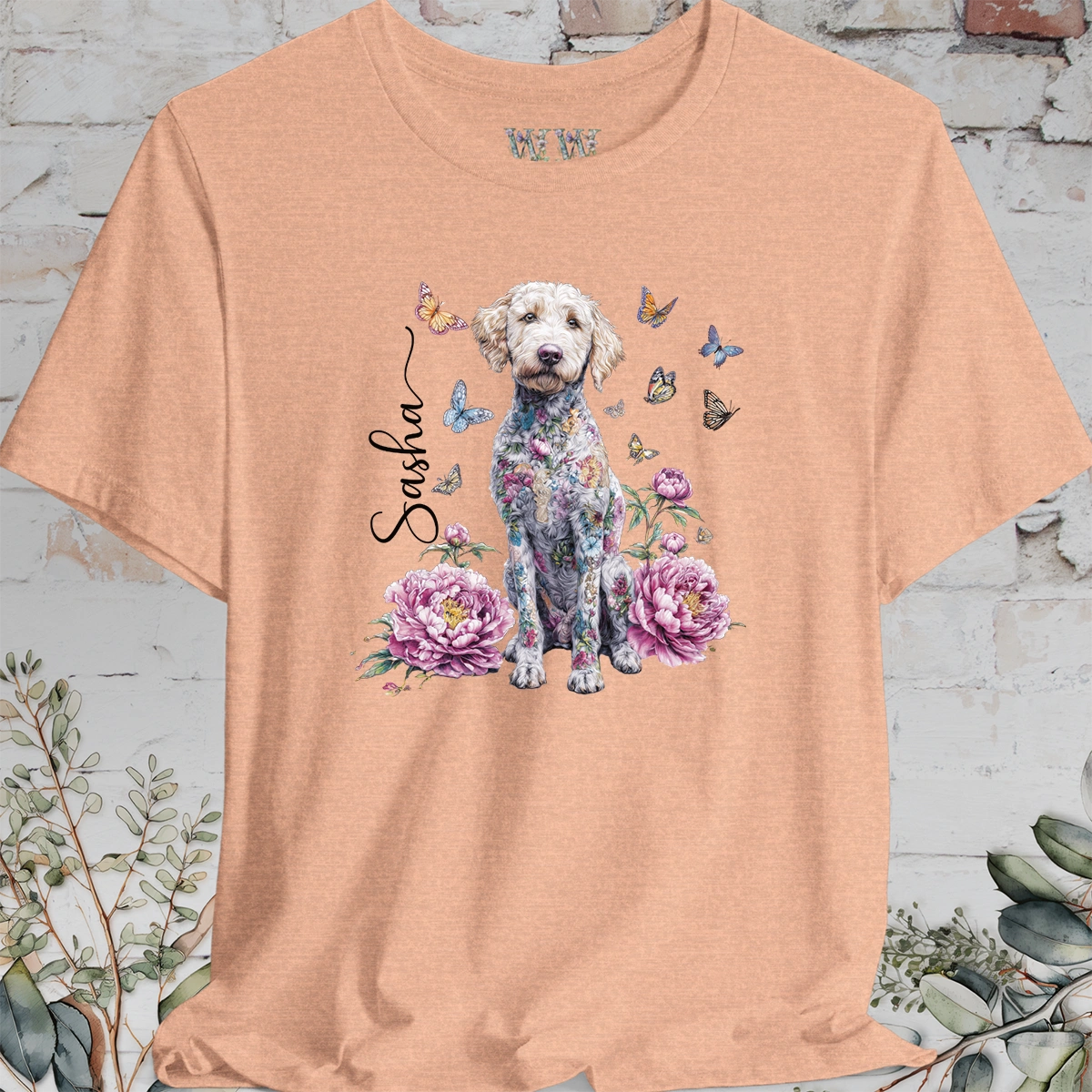 Labradoodle #1 Peony Butterfly T shirt