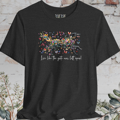 Hovawart #2 'Live like the gate was left open' T shirt