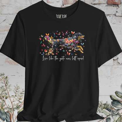 Hovawart #3 'Live like the gate was left open' T shirt