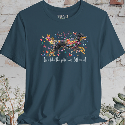 Hovawart #3 'Live like the gate was left open' T shirt