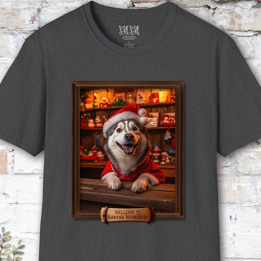 Husky Santa's Workshop Unisex T shirt