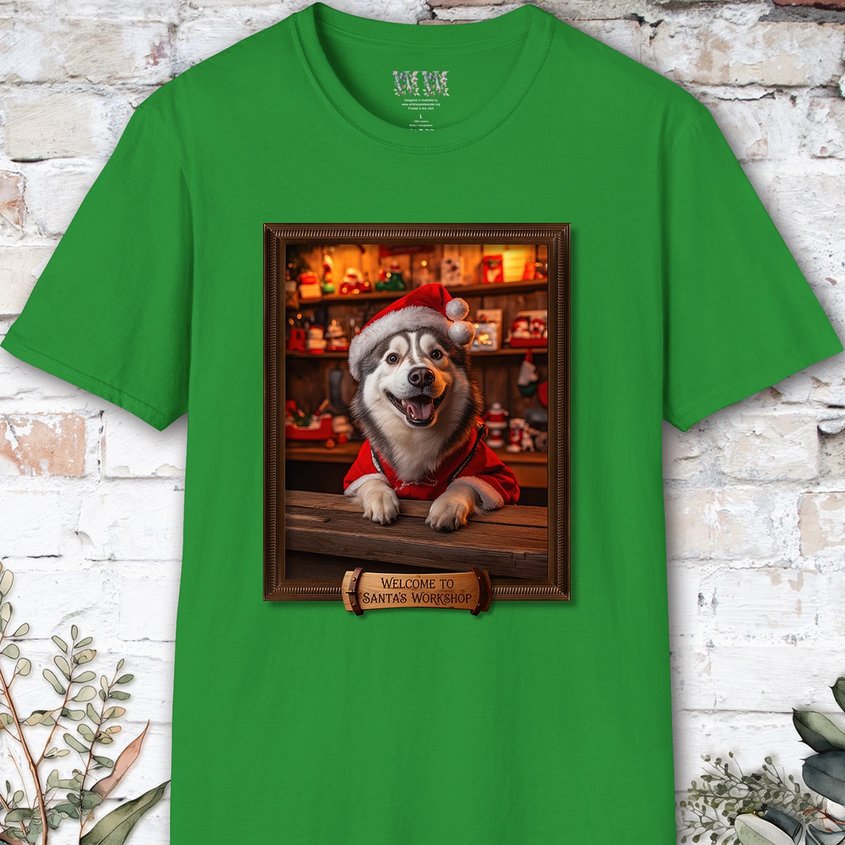 Husky Santa's Workshop Unisex T shirt