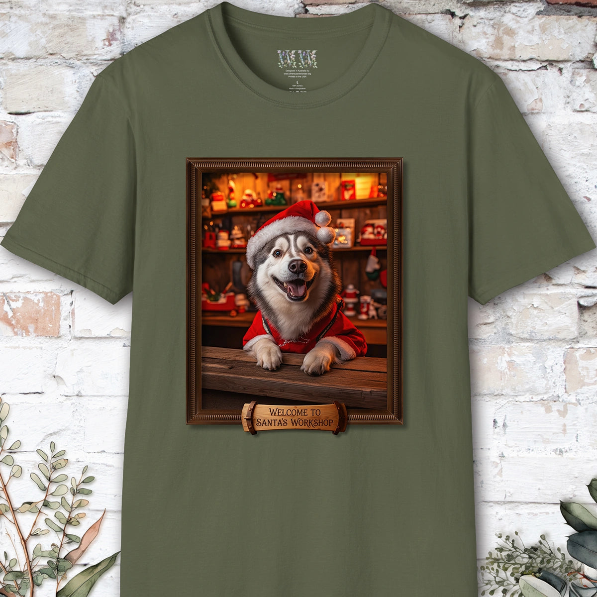 Husky Santa's Workshop Unisex T shirt