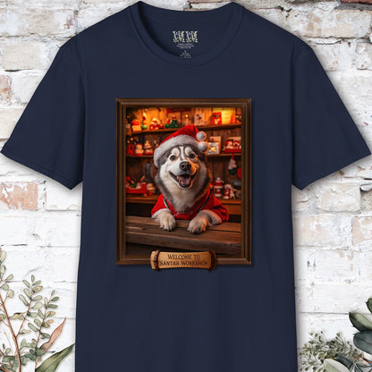 Husky Santa's Workshop Unisex T shirt