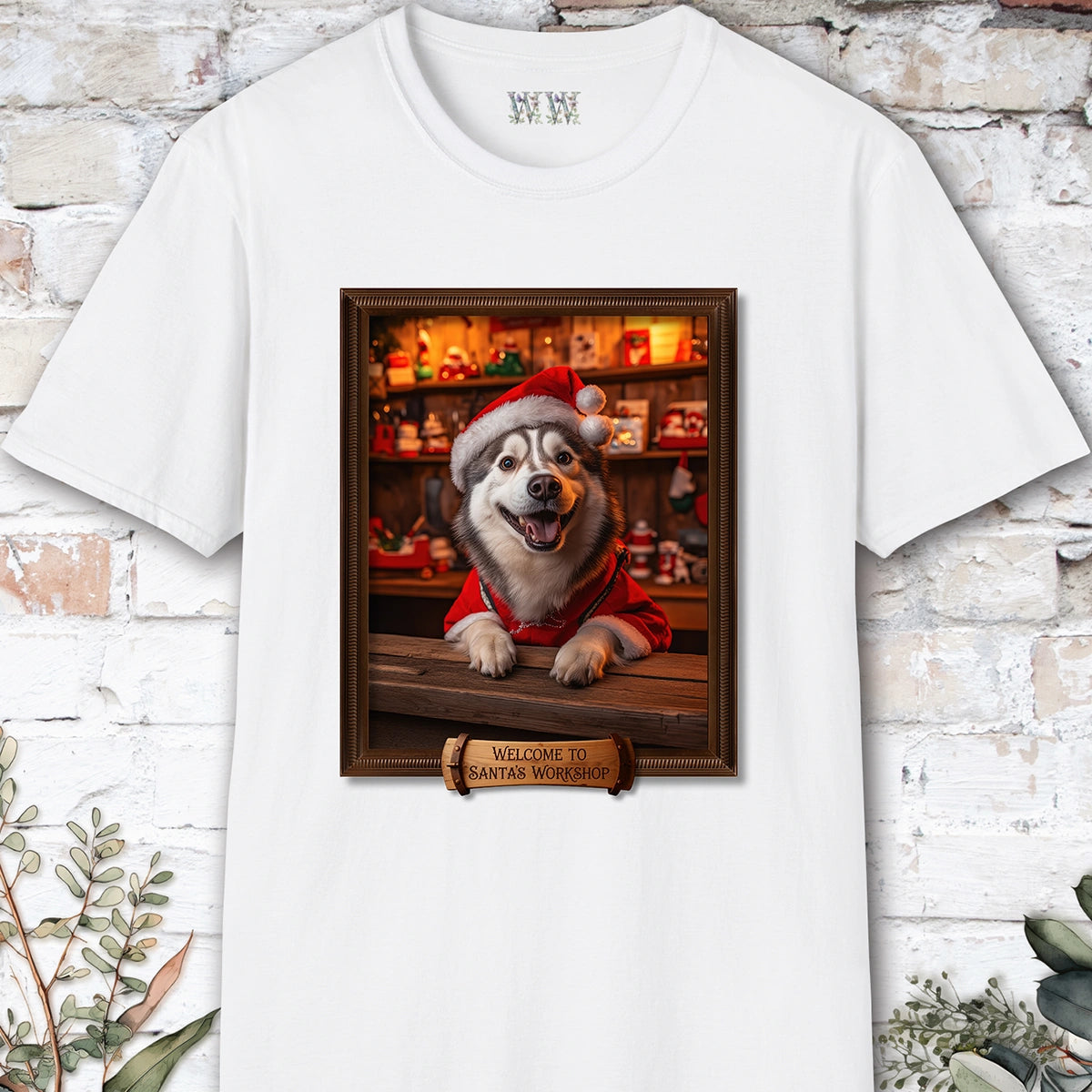 Husky Santa's Workshop Unisex T shirt