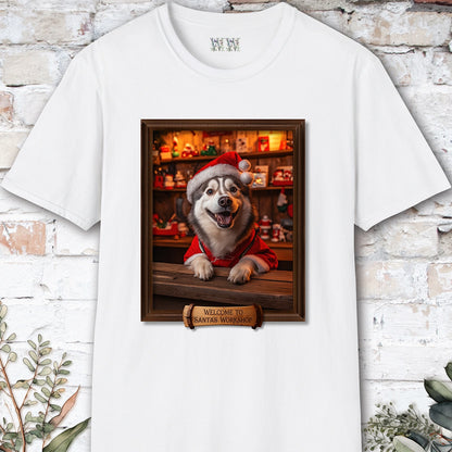 Husky Santa's Workshop Unisex T shirt