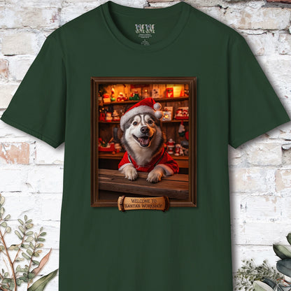 Husky Santa's Workshop Unisex T shirt