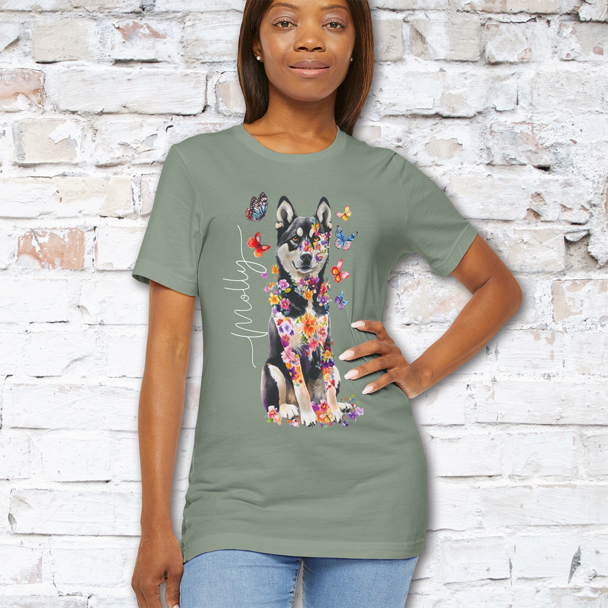 Husky #2 Floral Personalized T shirt