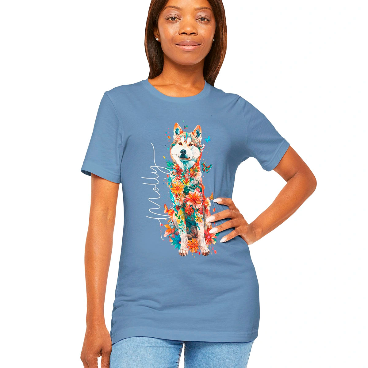 Husky Floral Personalized T shirt